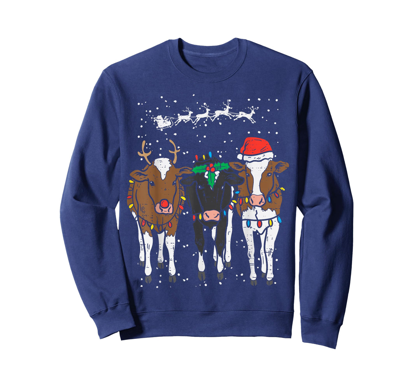 Reindeer Santa Cows Funny Farm Christmas Animal Lover PJ T-Shirt