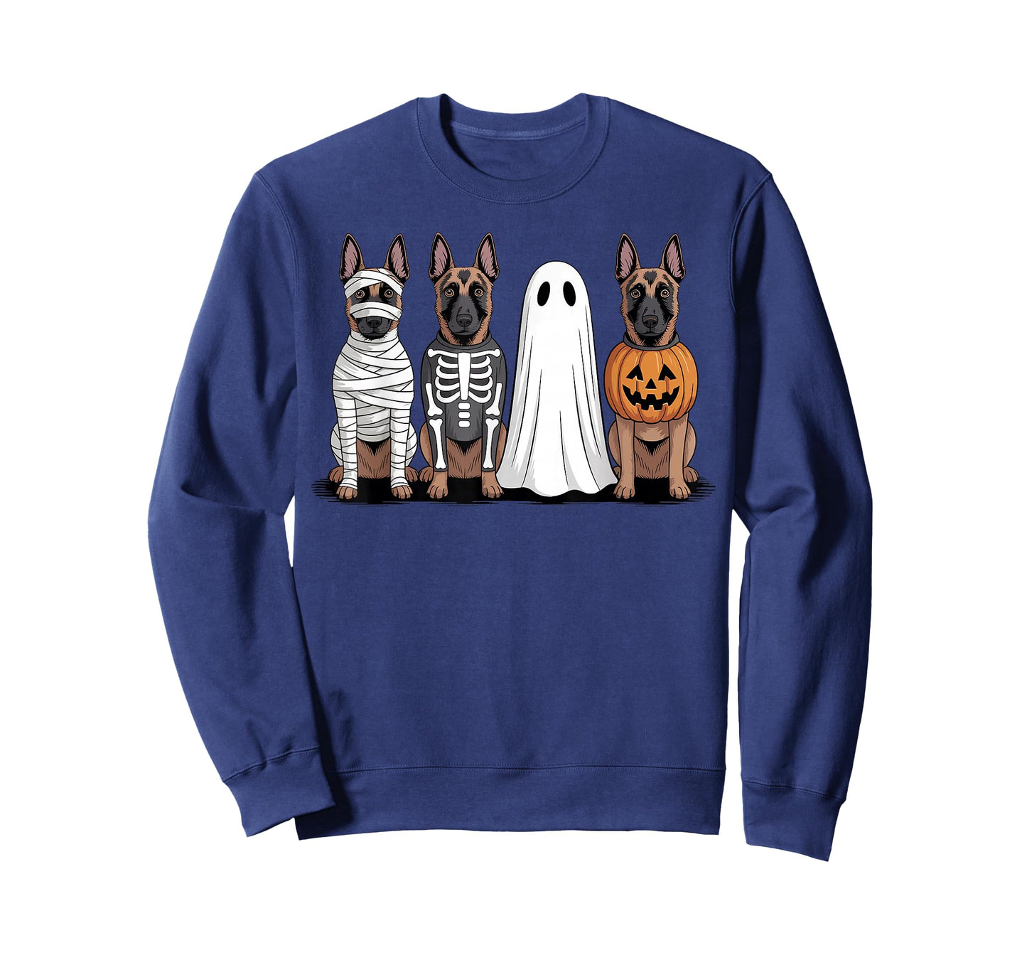Spooky Ghost Belgian Malinois Pumpkin Halloween Dog Skeleton T-Shirt