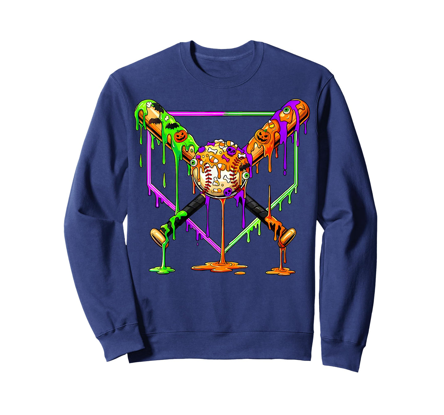 Spooky Baseball Ice Cream Drip Home Plate Dripping Halloween T-Shirt