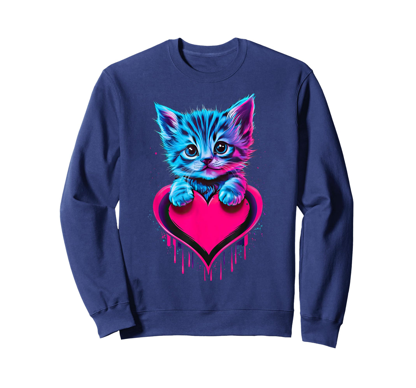 Funny Blacklight Glitch Art Cute Cat Kitten Valentine Heart Men Women Girls Kids T-Shirt