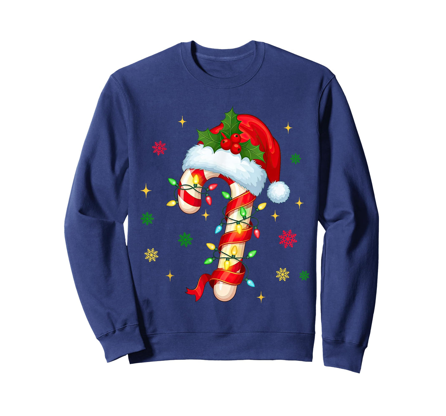 Candy Cane Christmas Lights Santa Hat Xmas Crew Women Girls T-Shirt