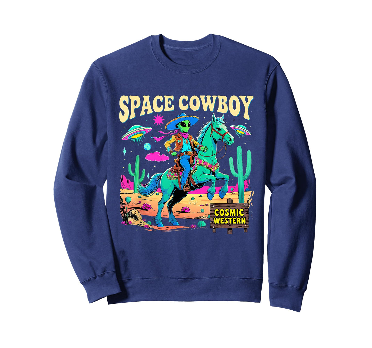 Space Cowboy Alien Riding Horse Cosmic Western Art T-Shirt