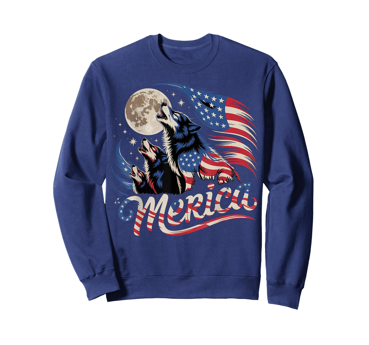 Wolf 4th of July American Flag Howling Wolves Under Moon T-Shirt