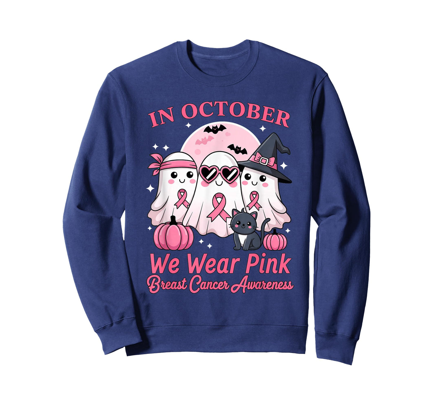 in October We Wear Pink Ghost Squad Breast Cancer Awareness T-Shirt