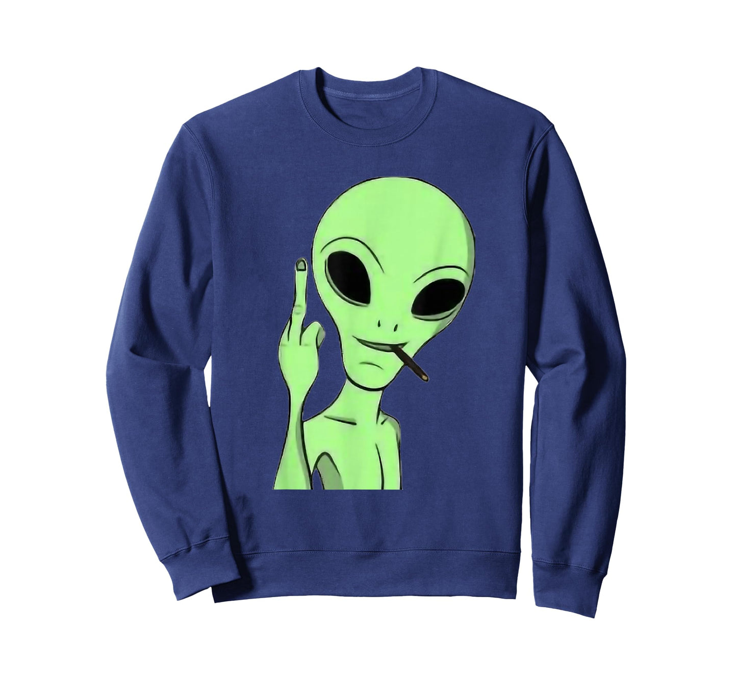 Martian Alien Smoking Blunt Flipping Middle Finger Art T-Shirt