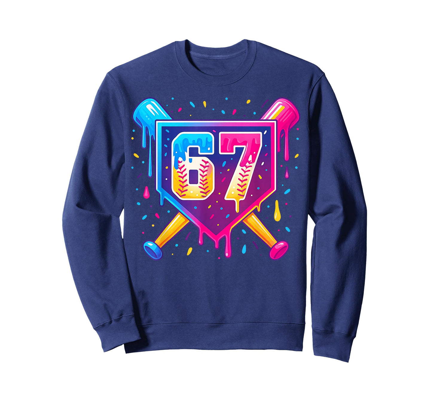 Baseball Number 67 Drip Neon Retro Sports Design T-Shirt