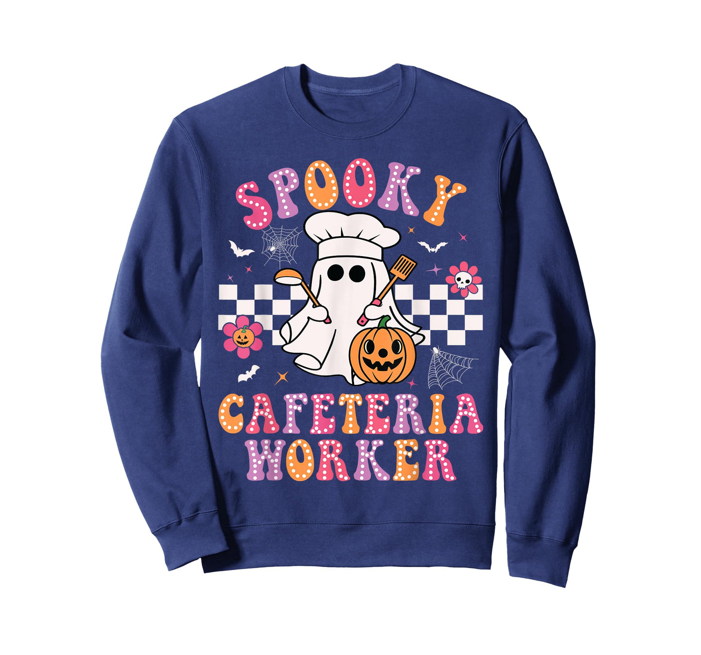Spooky Cafeteria Worker Ghost Pumpkin Groovy Halloween T-Shirt