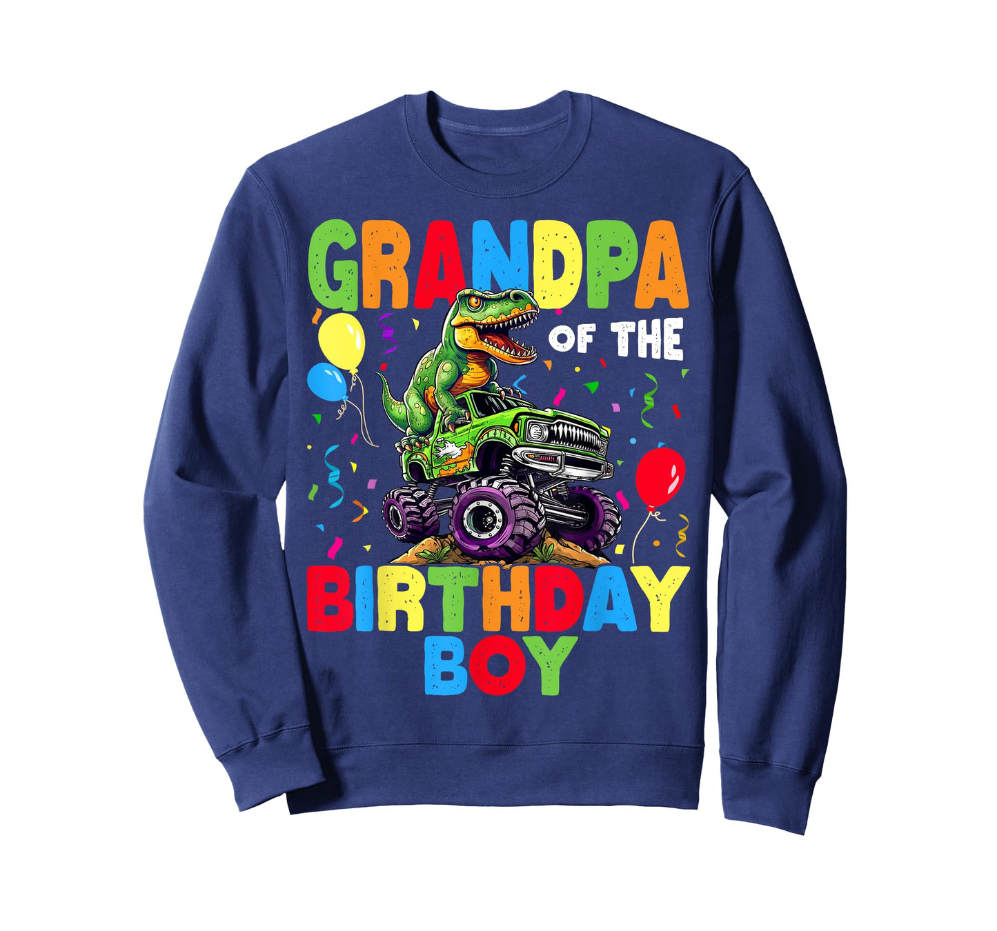Grandpa Of The Birthday Boy Dinosaur T-Rex Monster Truck T-Shirt