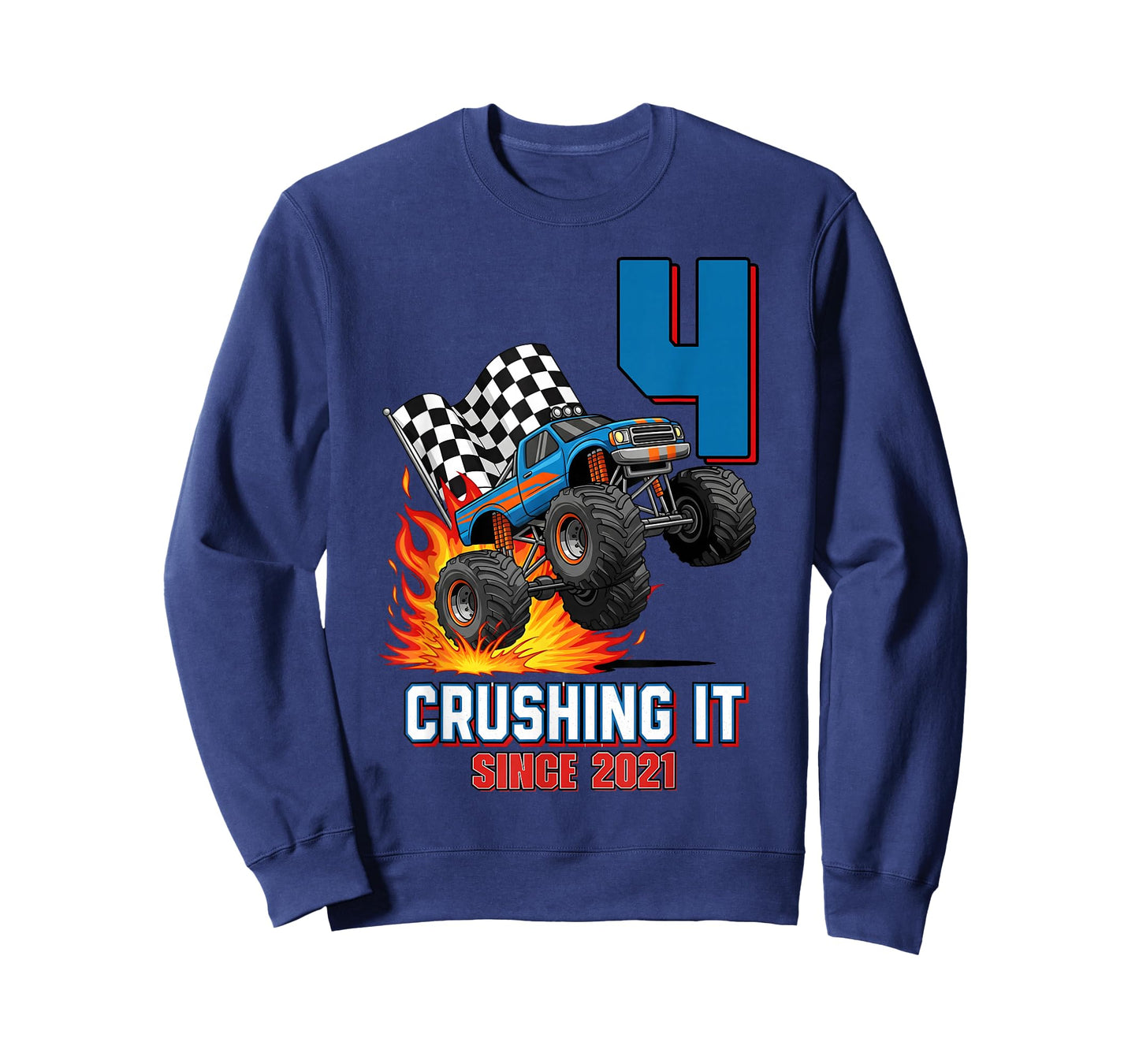 4th Birthday Monster Truck 4 Year Old Boy Born 2021 Kids T-Shirt