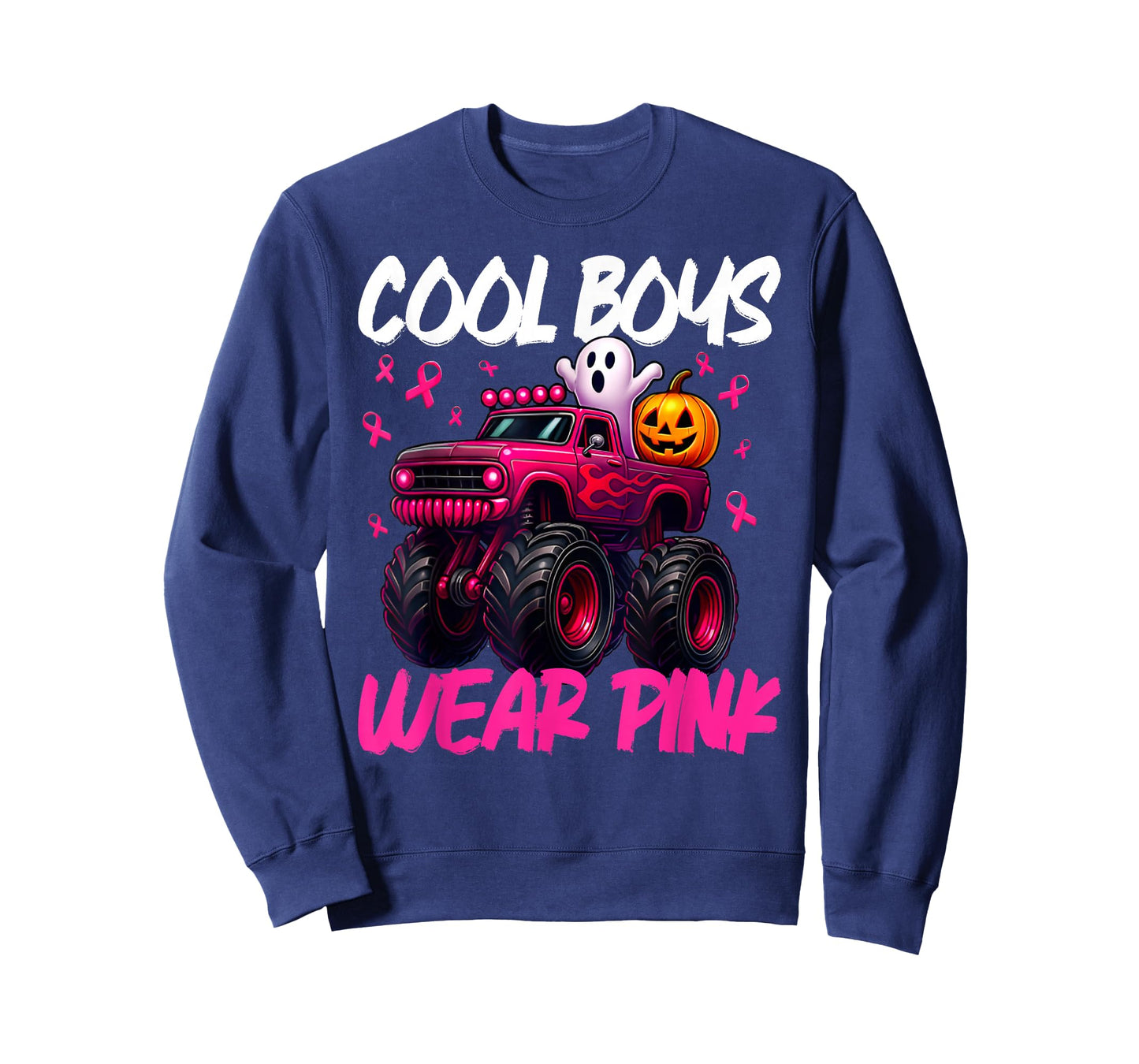 Cool Boo Wear Pink Monster Truck Breast Cancer Boys Kids T-Shirt