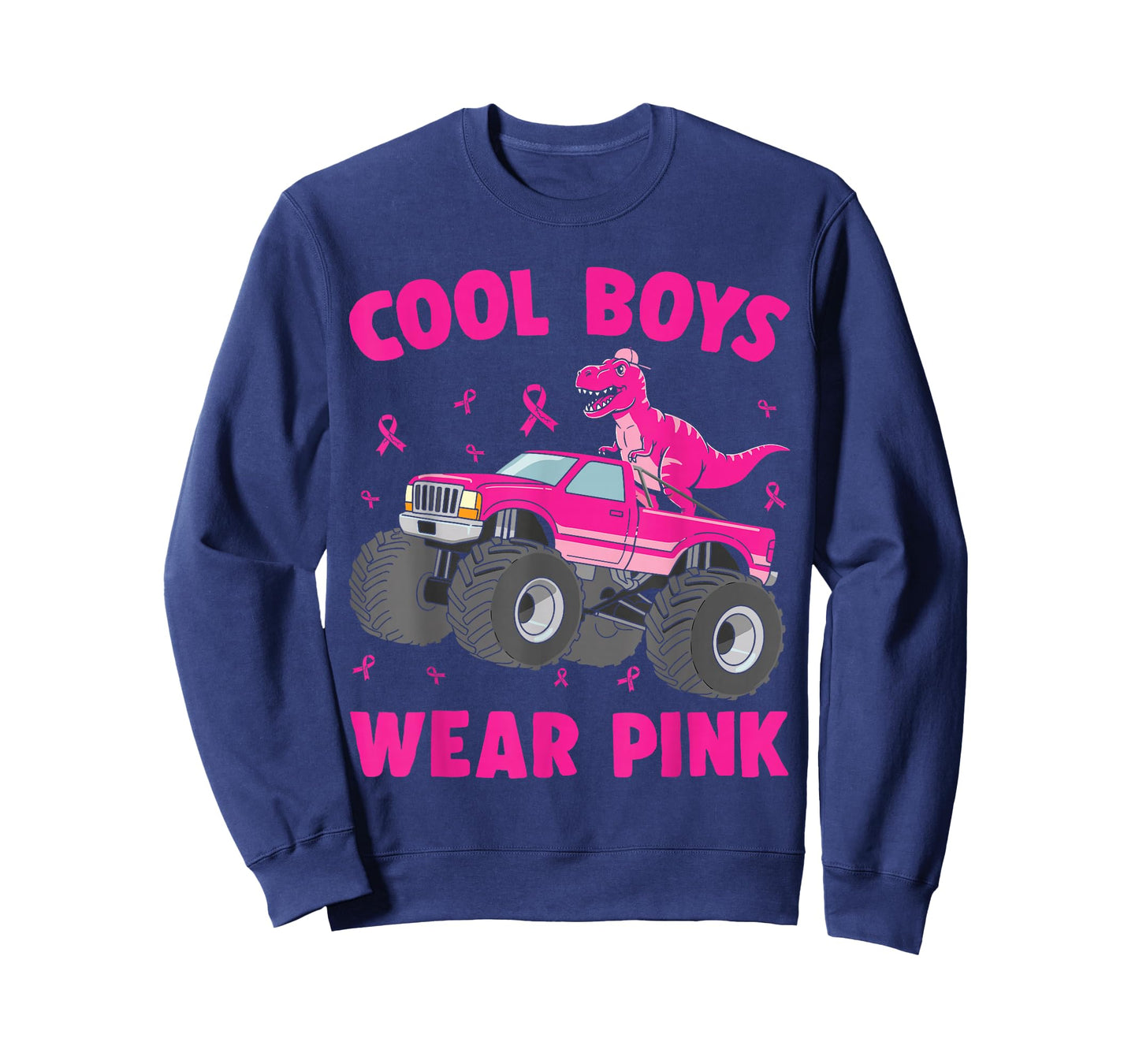 Dinosaur Monster Truck Cool Boys Wear Pink Breast Cancer T-Shirt