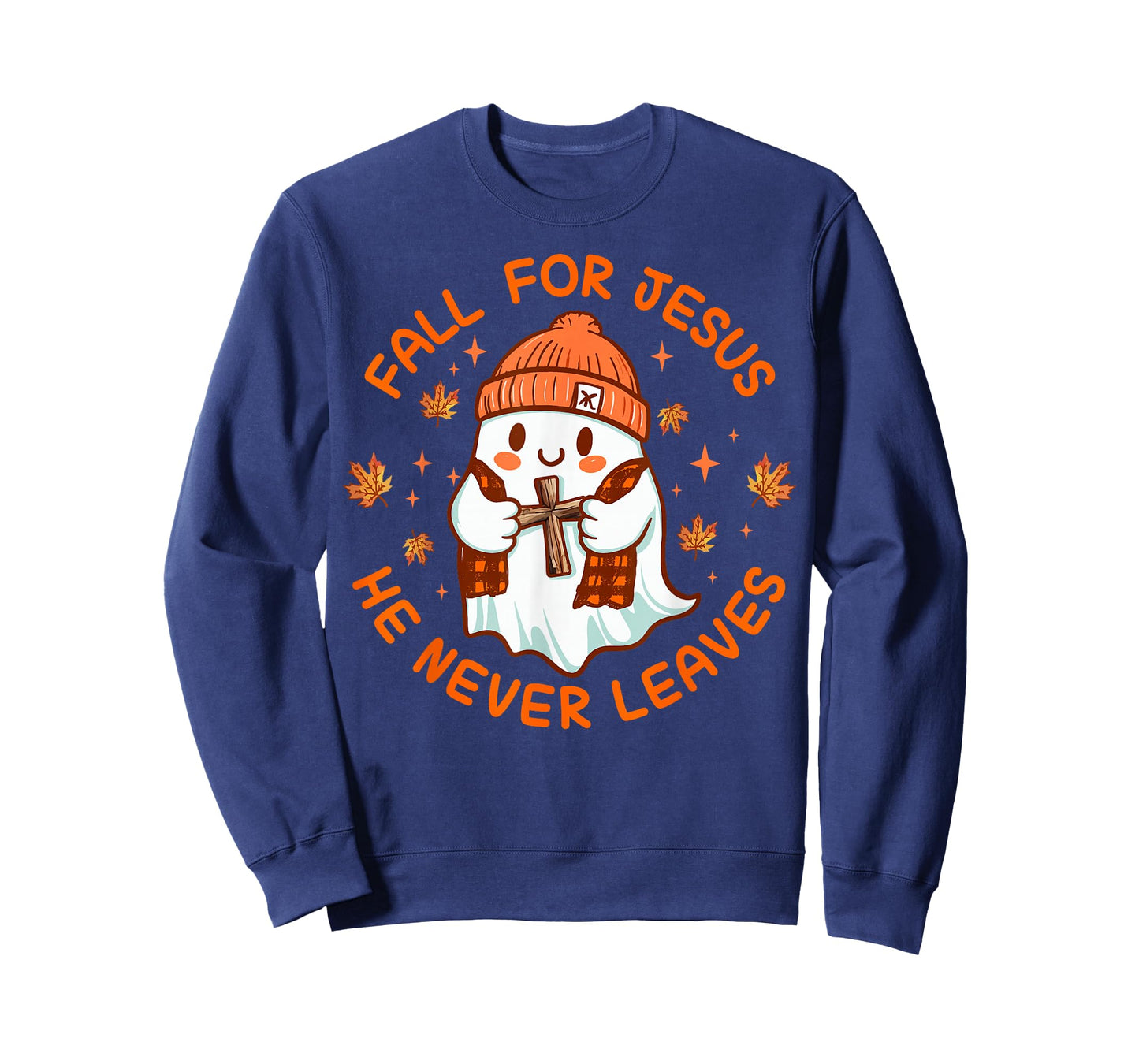 Fall For Jesus He Never Leave Cute Ghost Retro Halloween T-Shirt