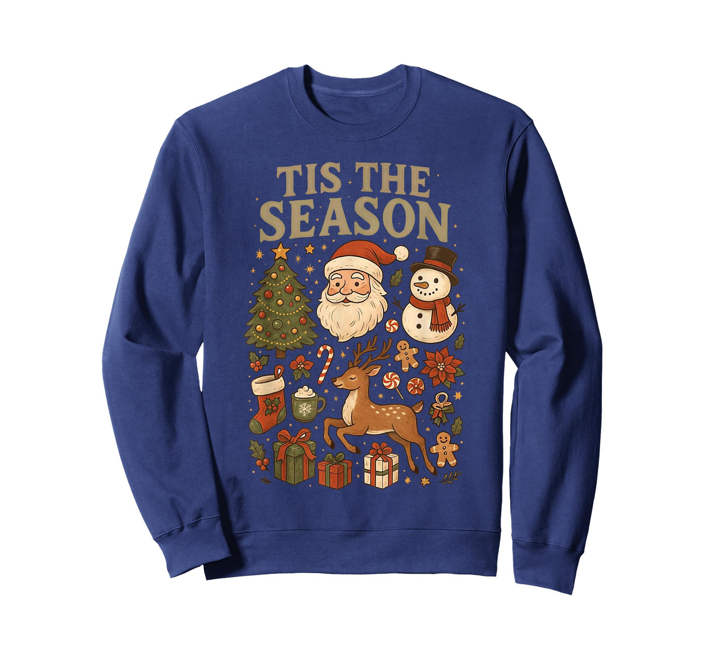 Retro Funny Santa Tis The Season Christmas Doodles Snowman T-Shirt
