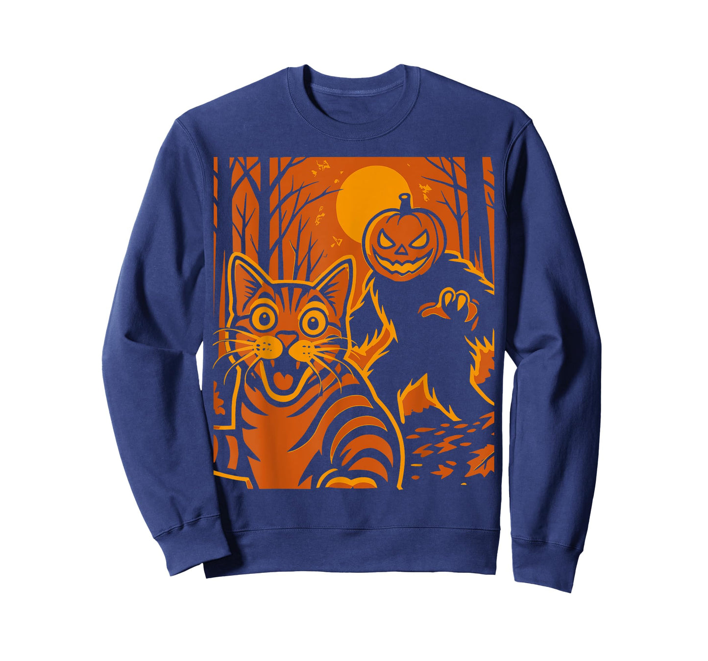 Cat Selfie Orange Scared Pumpkin Monster Halloween Fall T-Shirt