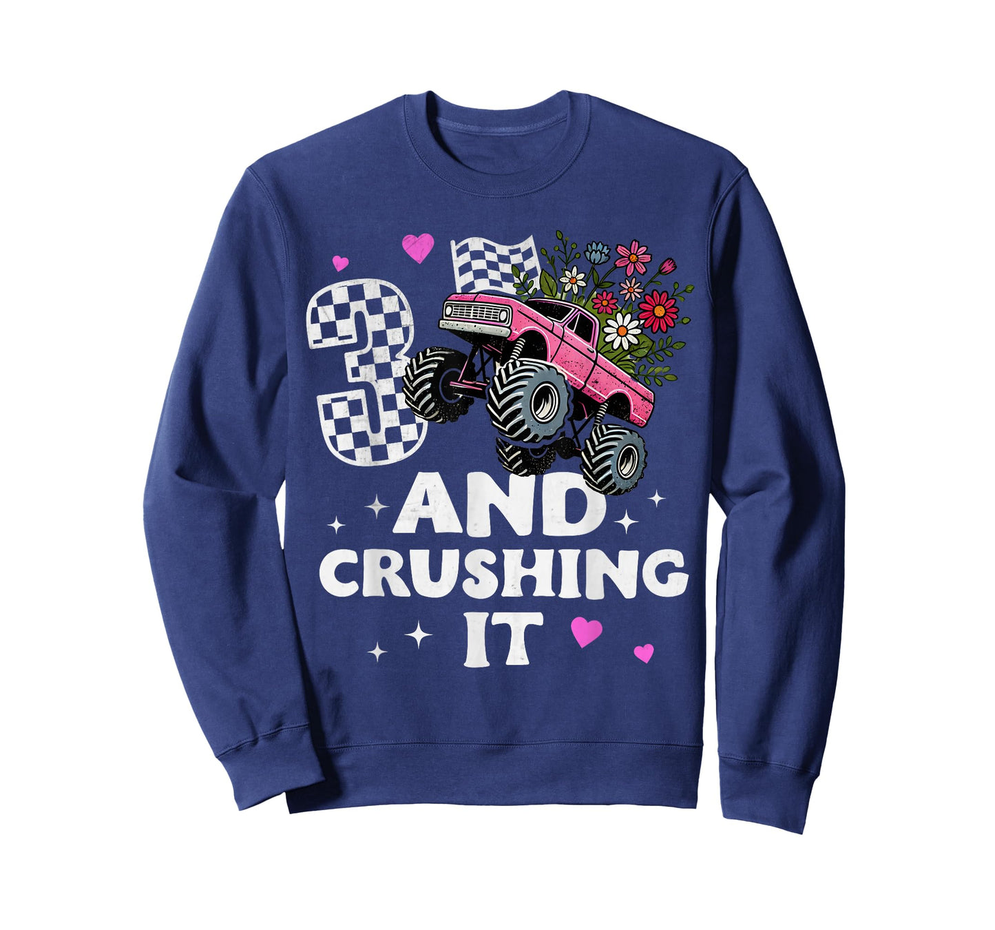 Checkered Girls Monster Truck 3rd Birthday Party Three Kids T-Shirt