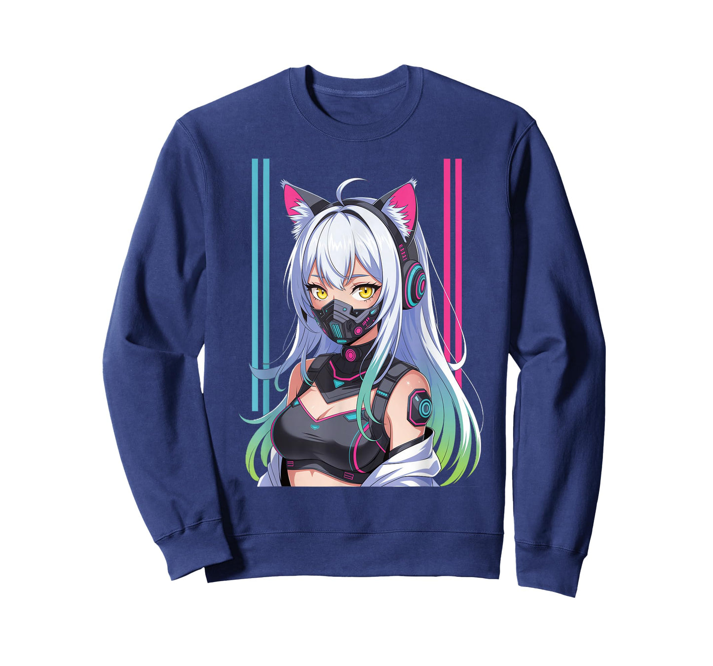 Cyberpunk Girl With Mask Sci-fi Anime Manga Cat Ears Girl T-Shirt