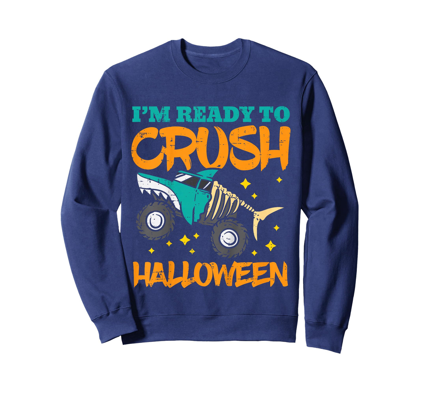 Kids Shark Skeleton Monster Truck Crush Halloween Toddler Boys T-Shirt