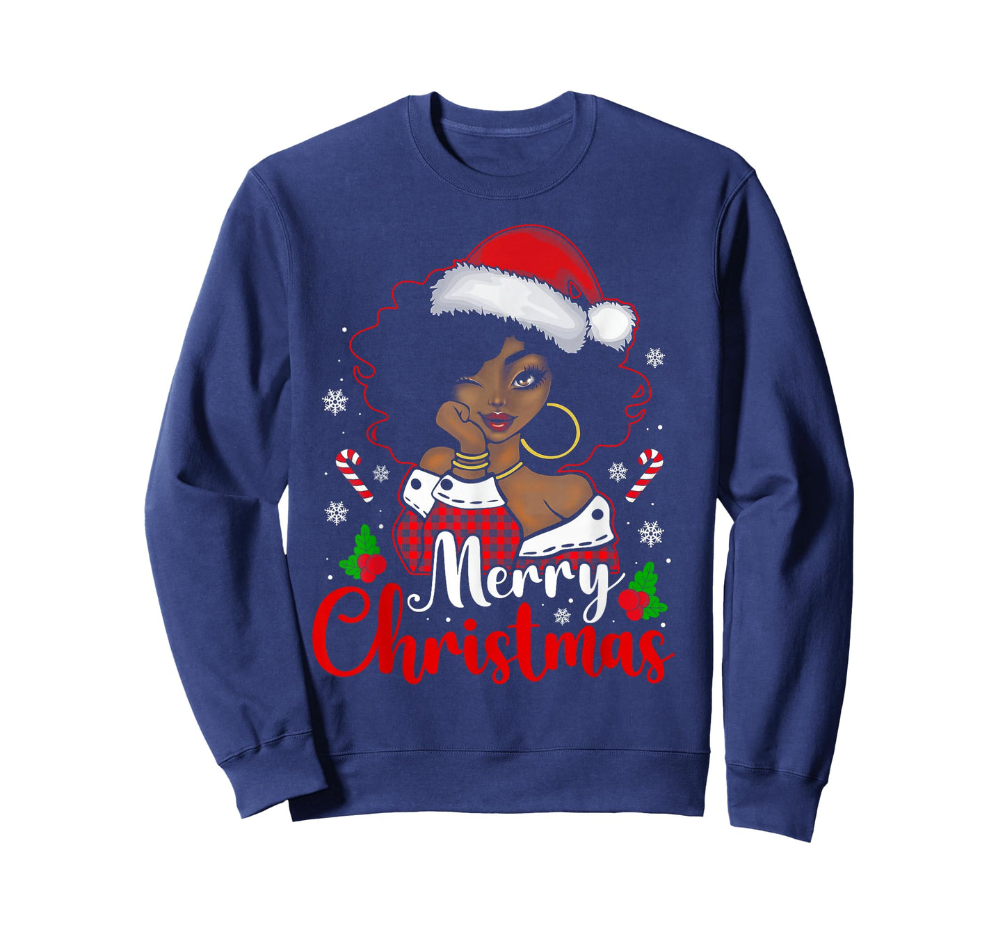 Merry Christmas Black African Girl Santa Hat Xmas Pajamas T-Shirt