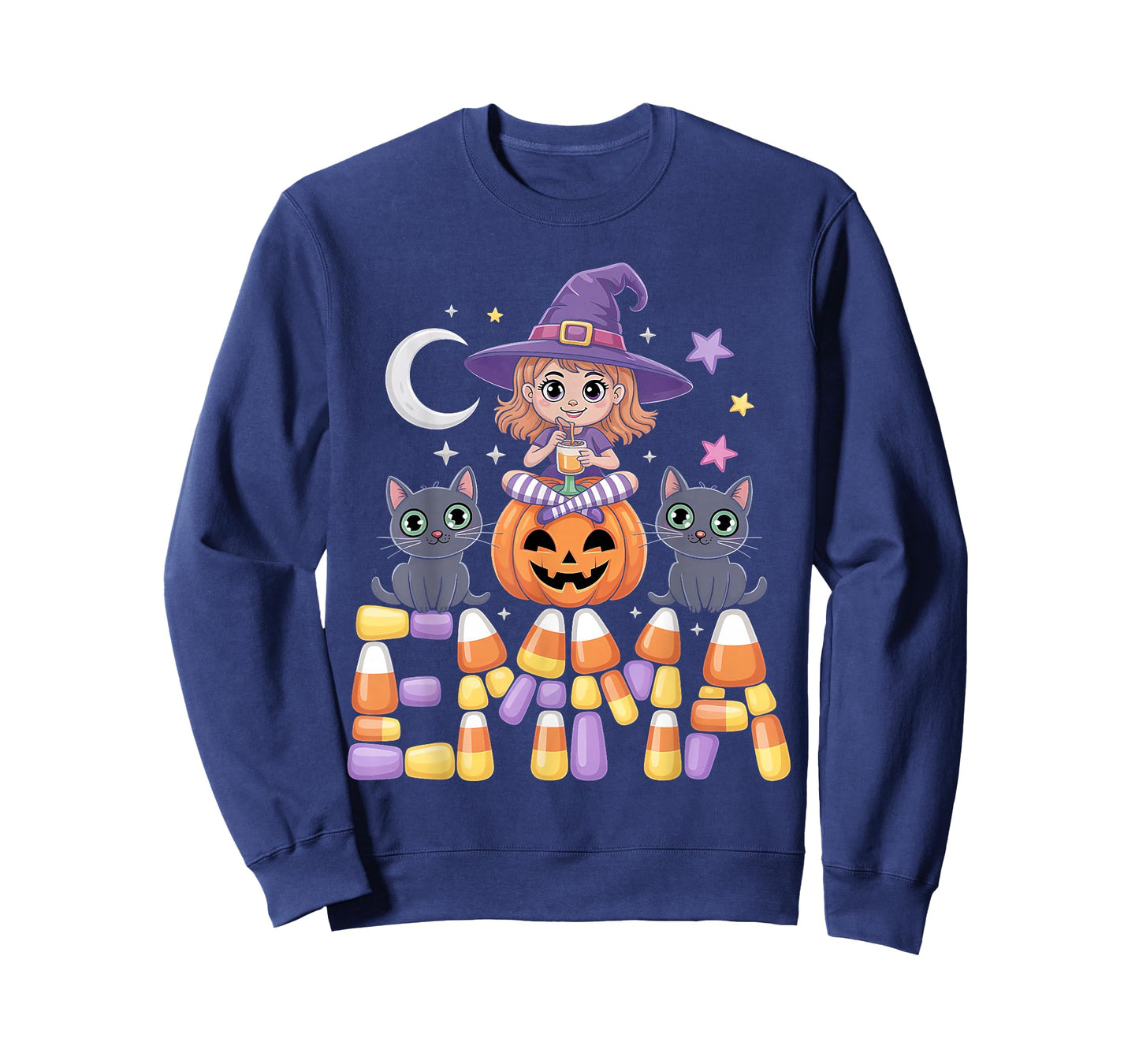 Emma Witch Candy Corn Cat Halloween Women and Girls T-Shirt