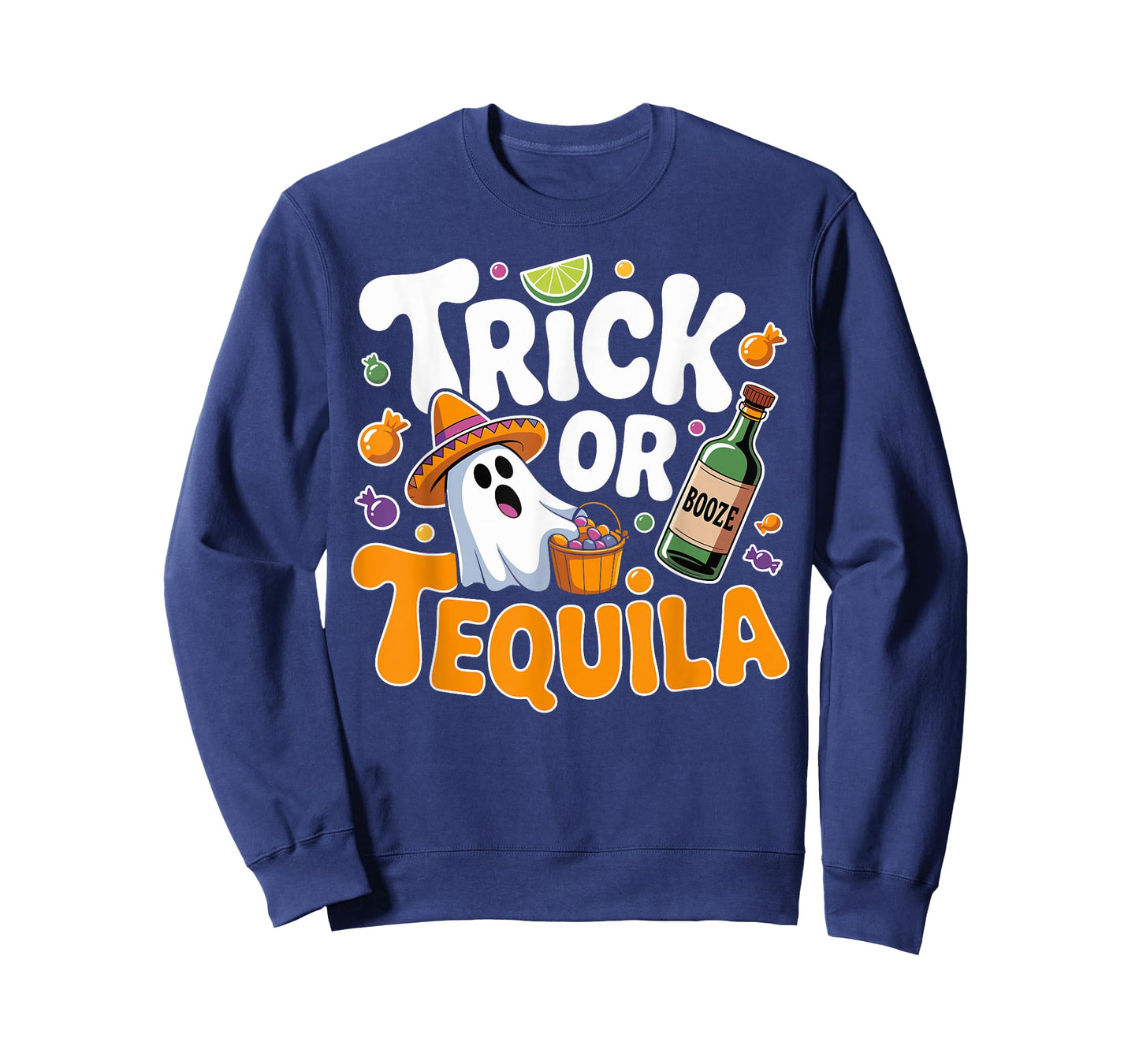 Trick Or Tequila Halloween Ghost Drinking T-Shirt