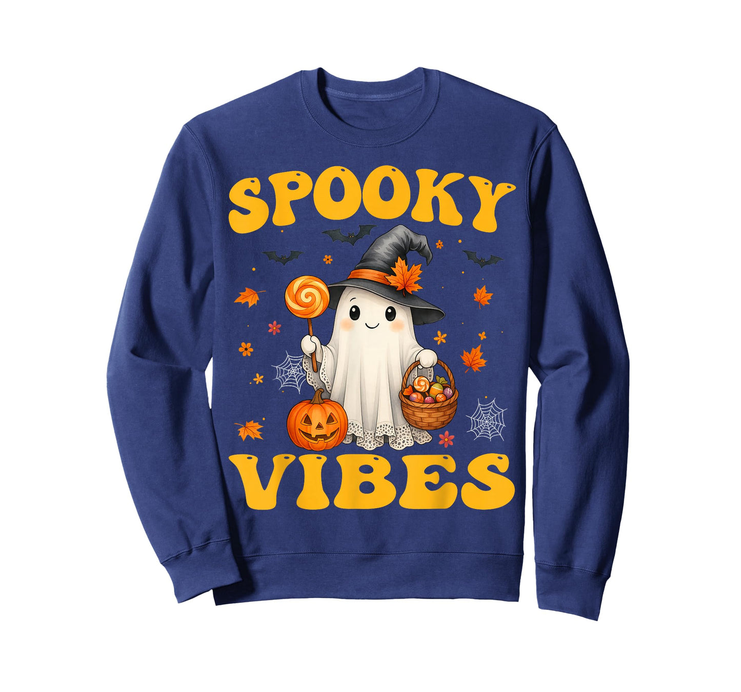 Groovy Spooky Vibes Retro Ghost Holding Pumpkin Halloween T-Shirt