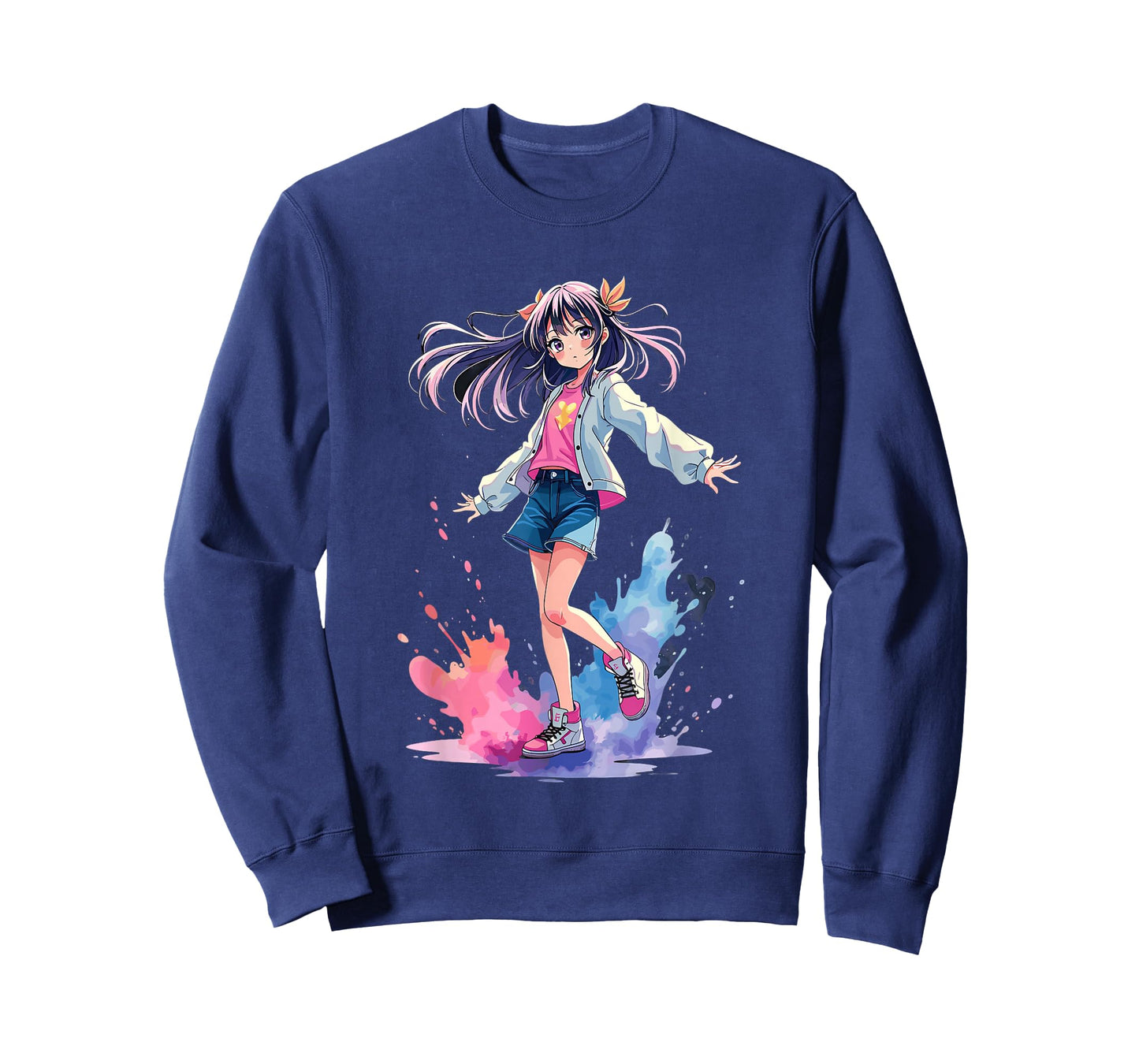 Anime Splash Girl Watercolor Art T-Shirt