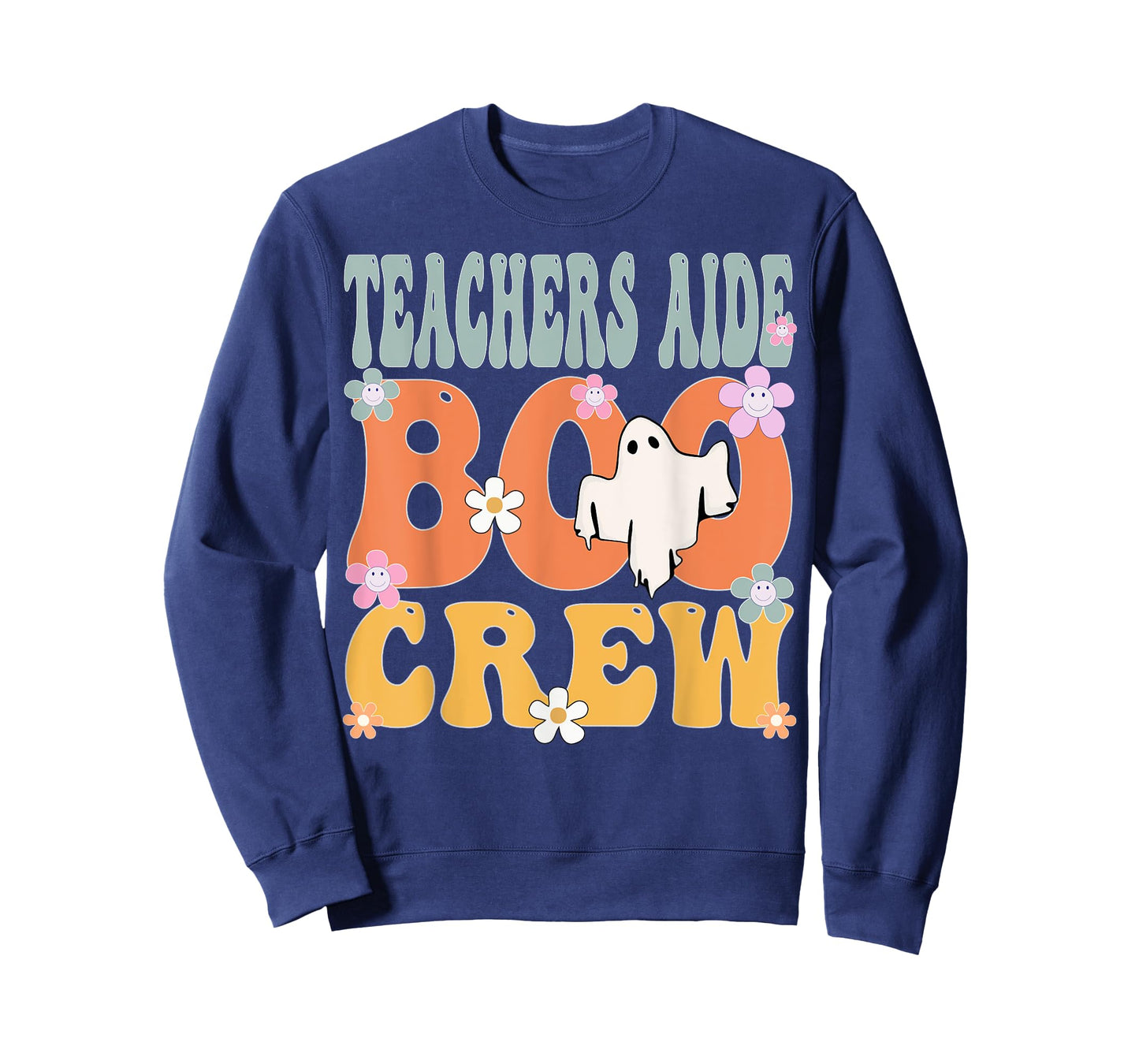 Teachers Aide Boo Crew Ghost Groovy Halloween For Women T-Shirt
