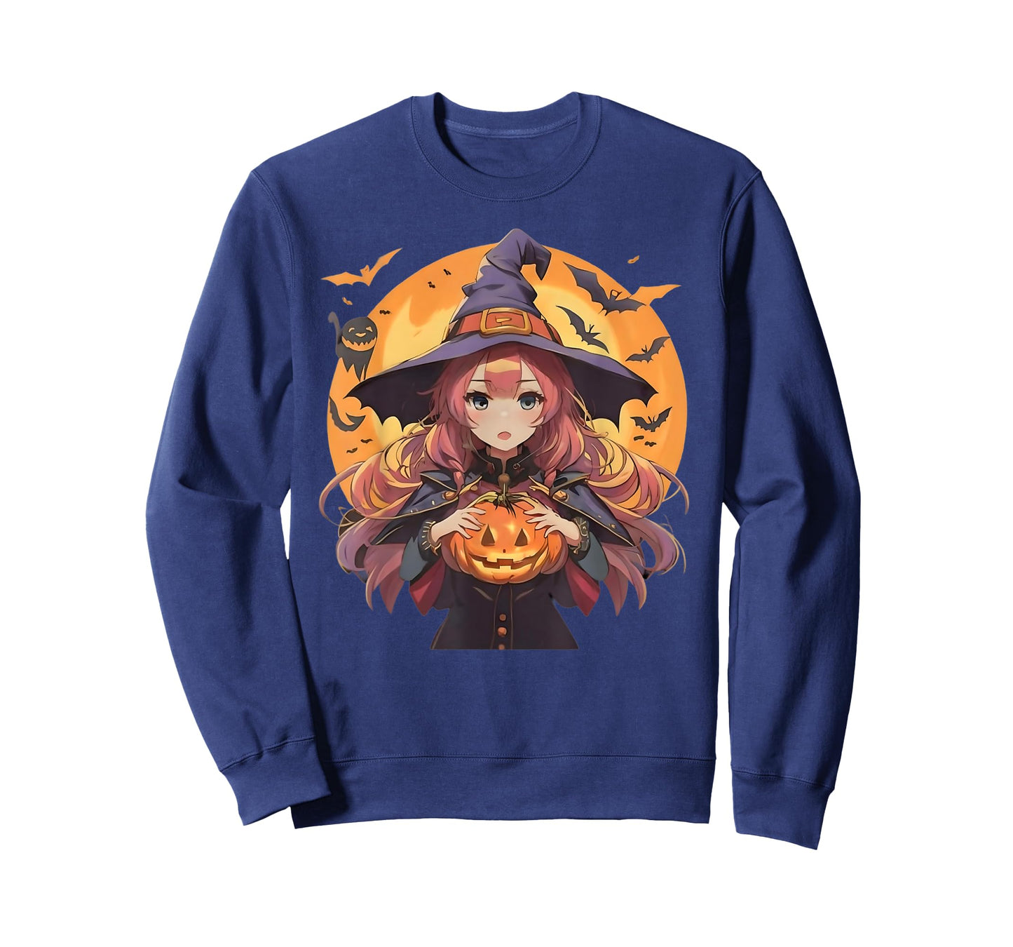 Cute Anime Halloween Girl Witch with Pumpkin and Bats girls T-Shirt