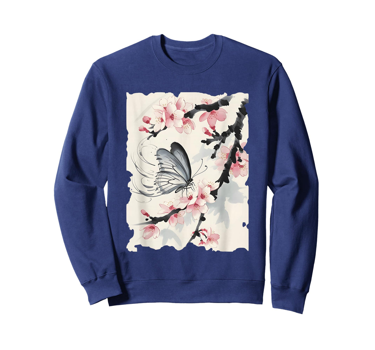 Butterfly Cherry Blossoms Japanese Art - Vintage Sumi-e T-Shirt