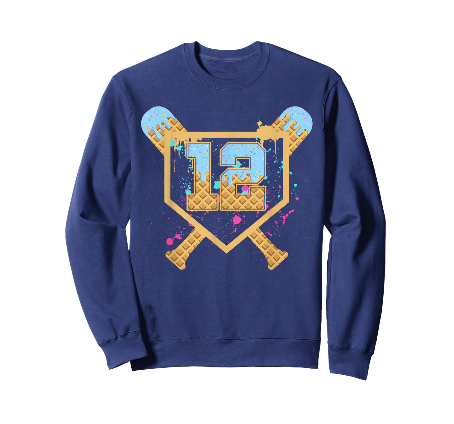 Baseball 12 Year Old Ice Cream Drip 12th Birthday Number 12 T-Shirt