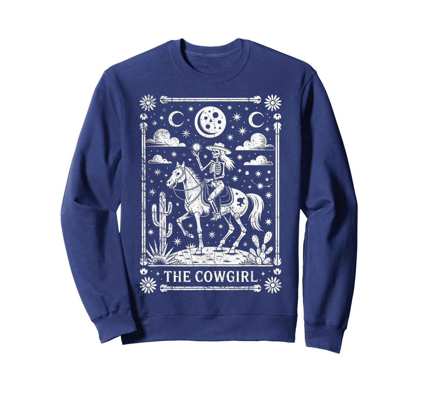 Skeleton Cowgirl Riding Horse Tarot Card Gothic Halloween T-Shirt