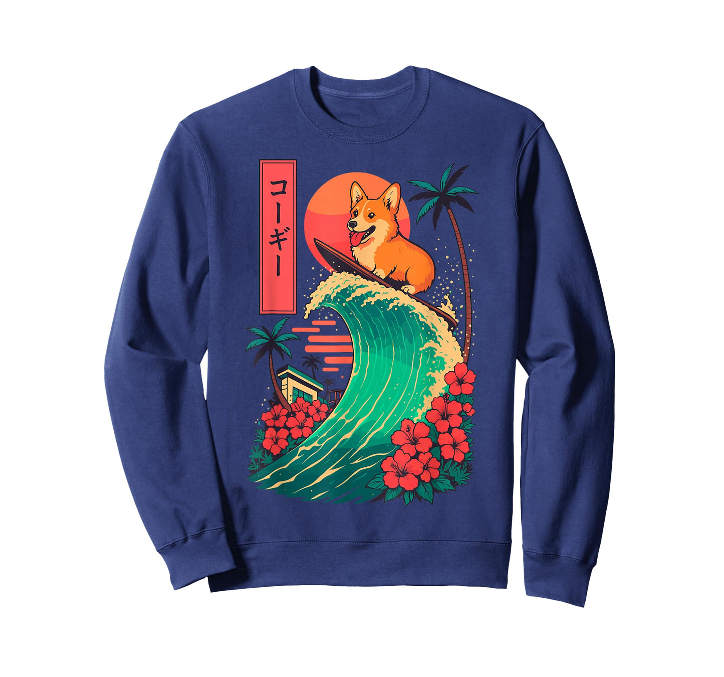 Corgi Surfing Japanese Wave T-Shirt