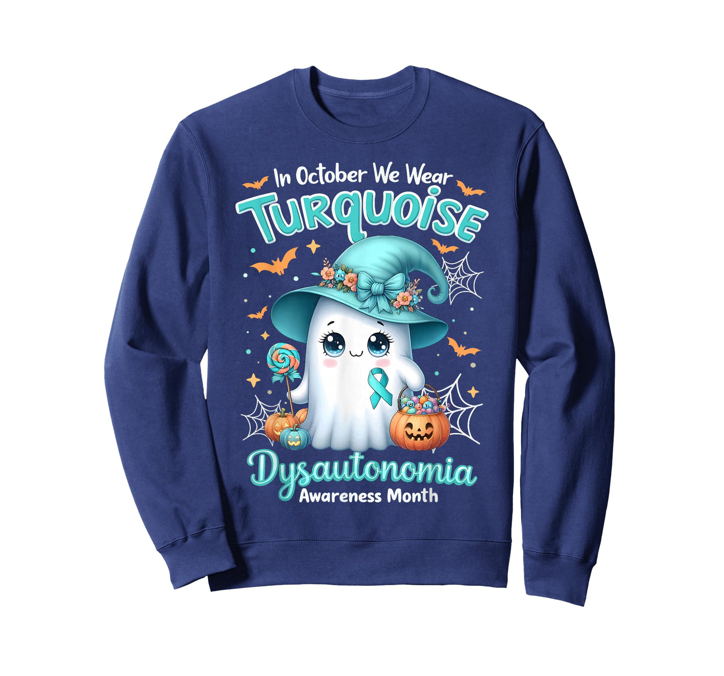 in October We Wear Turquoise Dysautonomia Awareness Ghost T-Shirt