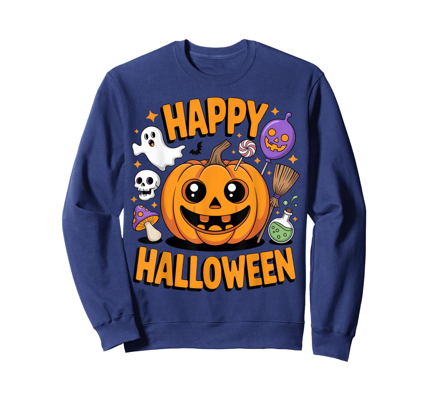 Happy Halloween Cute Pumpkin with Ghost and Witchy Elements T-Shirt