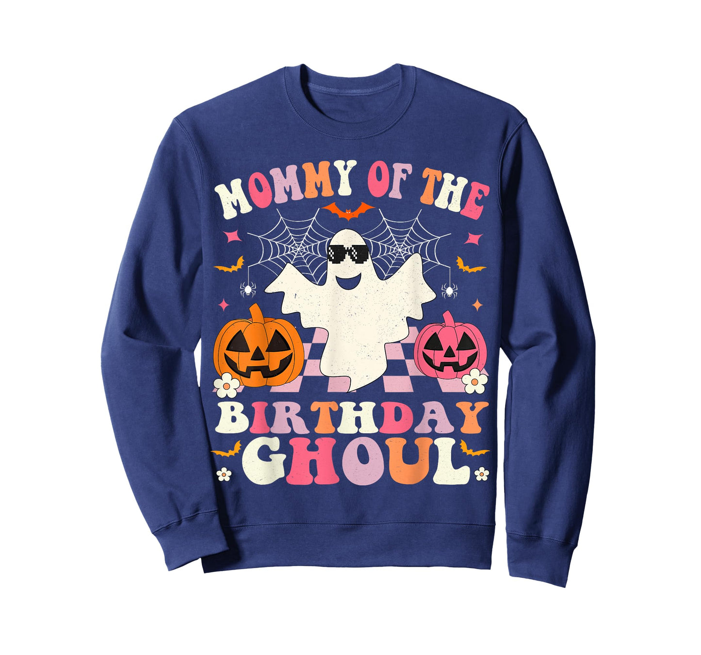 Mommy Of The Birthday Ghoul Groovy Halloween Ghost Spooky T-Shirt