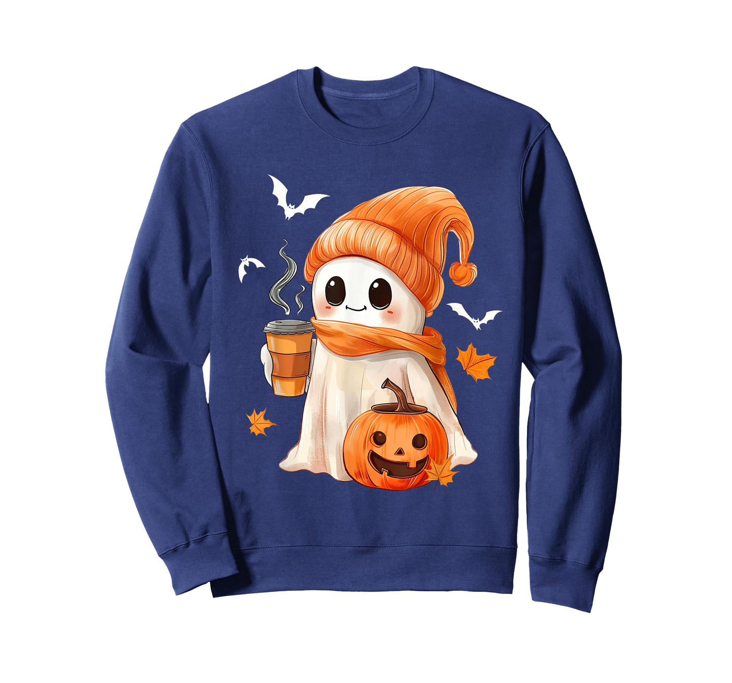 Cute Ghost Drinking Coffee Halloween Ghost Ice Coffee Womens T-Shirt