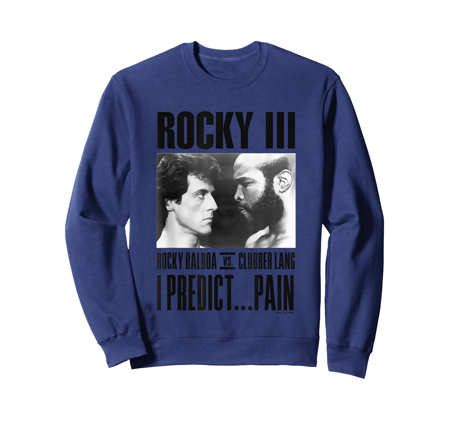 Rocky III I Predict Pain Rocky Vs Clubber Lang Panel T-Shirt - Unisex-Adults, Kids - Grey - Small - Short Sleeve - T-Shirt