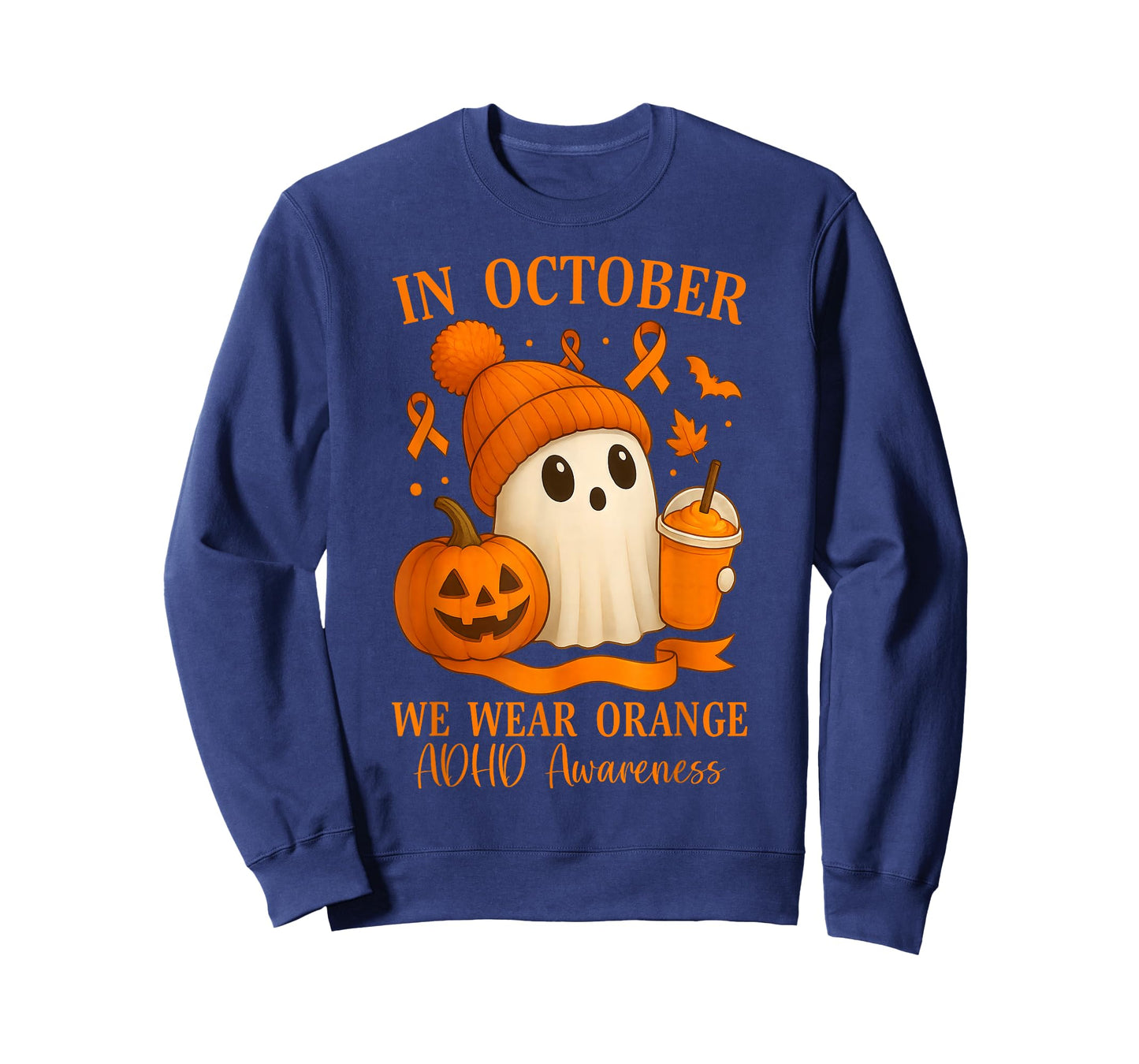 ADHD Awareness in October We Wear Orange Halloween Ghost T-Shirt