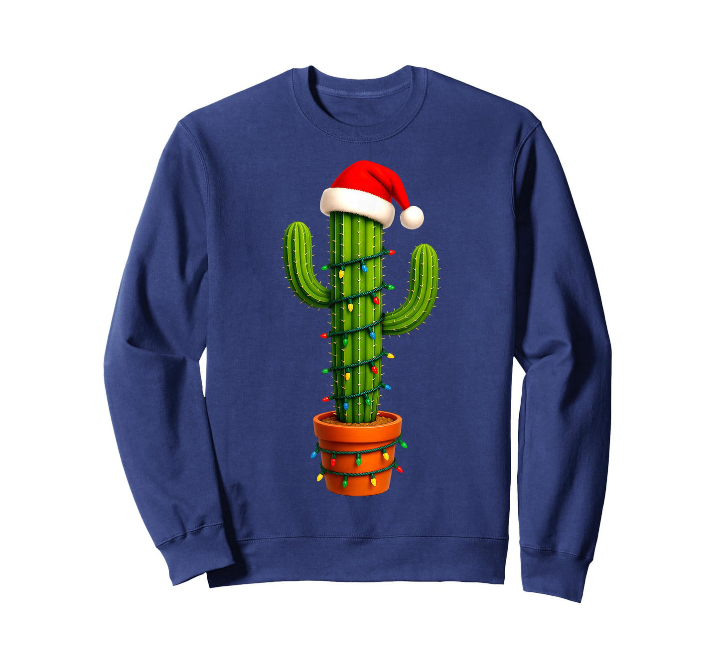 Funny Cactus Santa Hat Xmas Tree Lights Merry Christmas PJS T-Shirt
