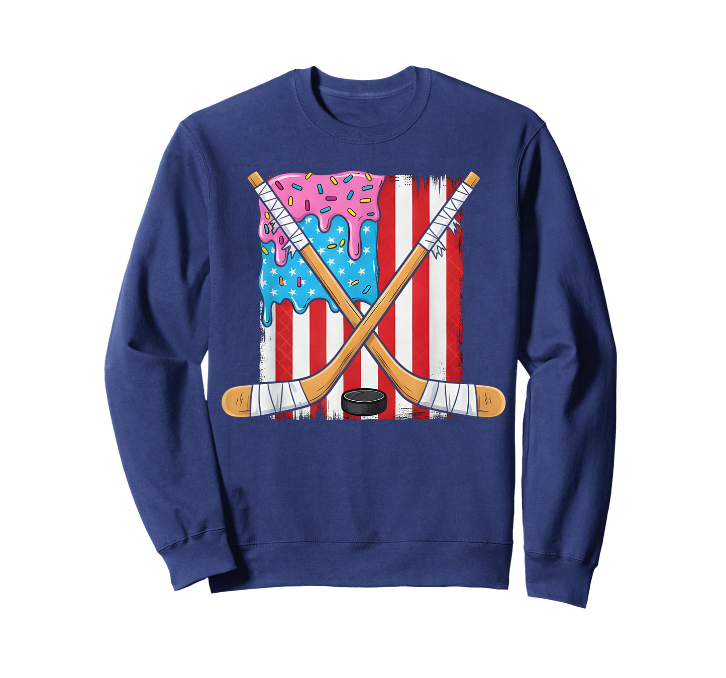 Ice Hockey Ice Cream Drip Boys American Flag Youth Players T-Shirt