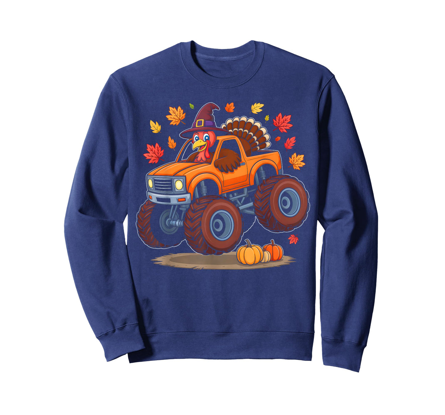 Turkey Monster Truck Thanksgiving Pilgrim Toddlers Boys Kids T-Shirt
