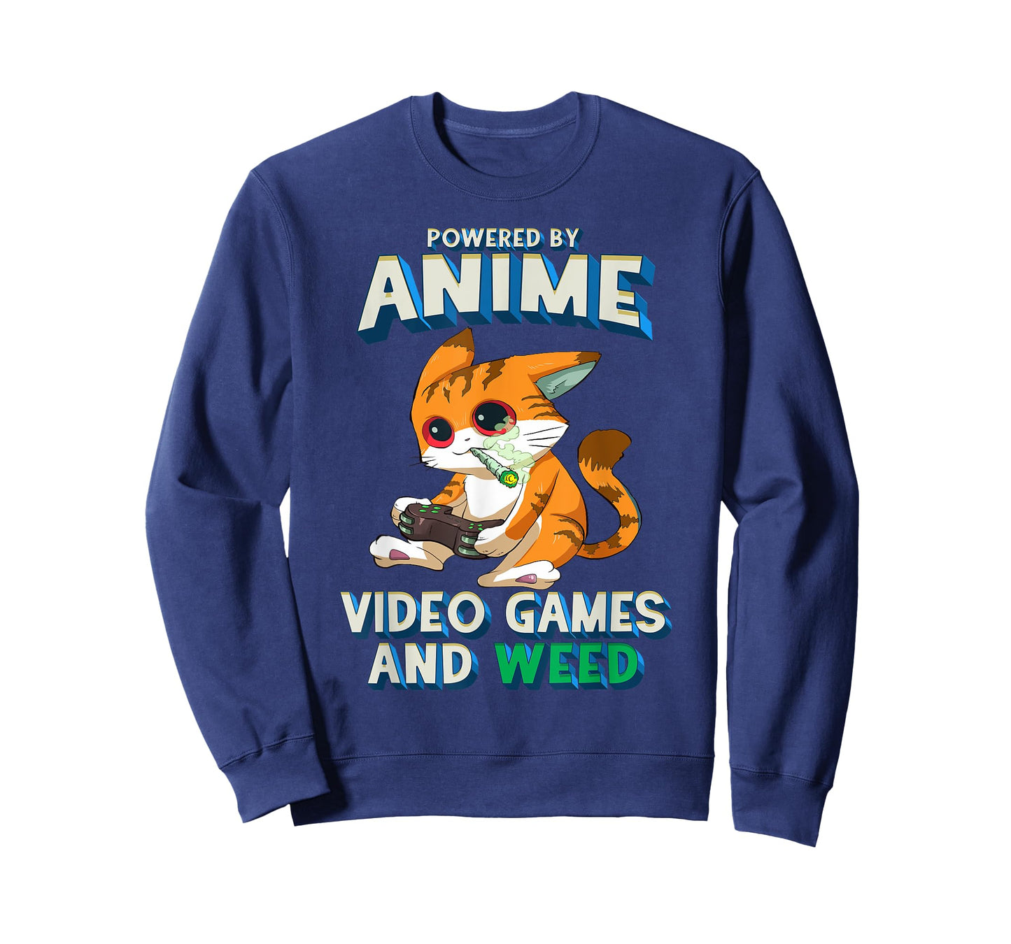 Powered By Anime Video Games Weed Kawaii Gamer Cat Cannabis T-Shirt