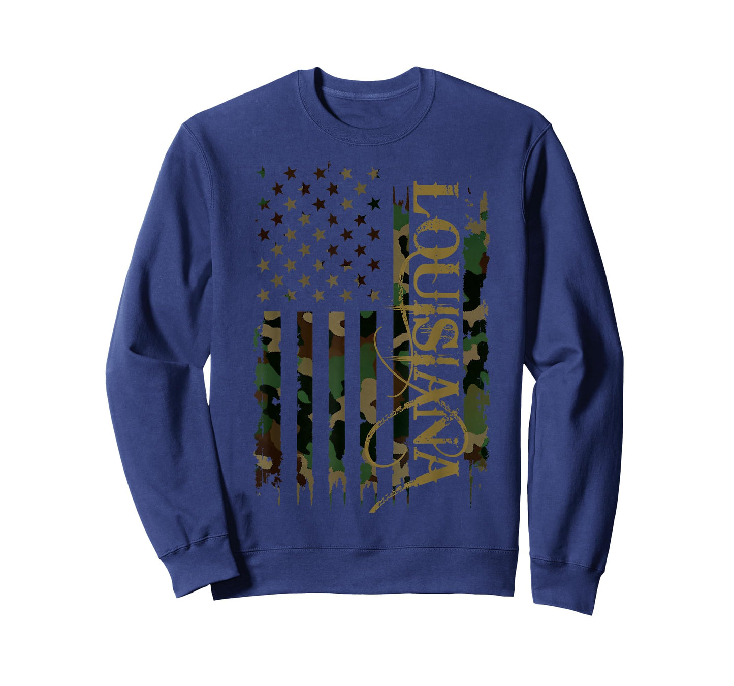 Louisiana United States Distressed Camo w US Flag T-Shirt