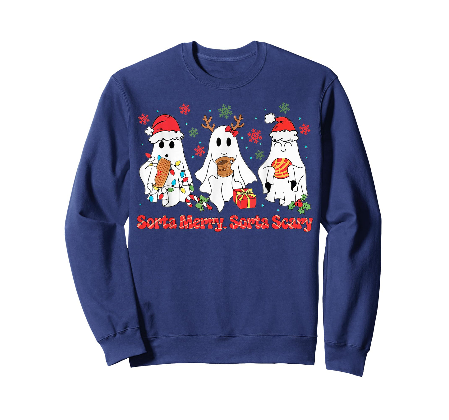 Funny Christmas Sorta Merry Sorta Scary Ghost Xmas Lights PJ T-Shirt