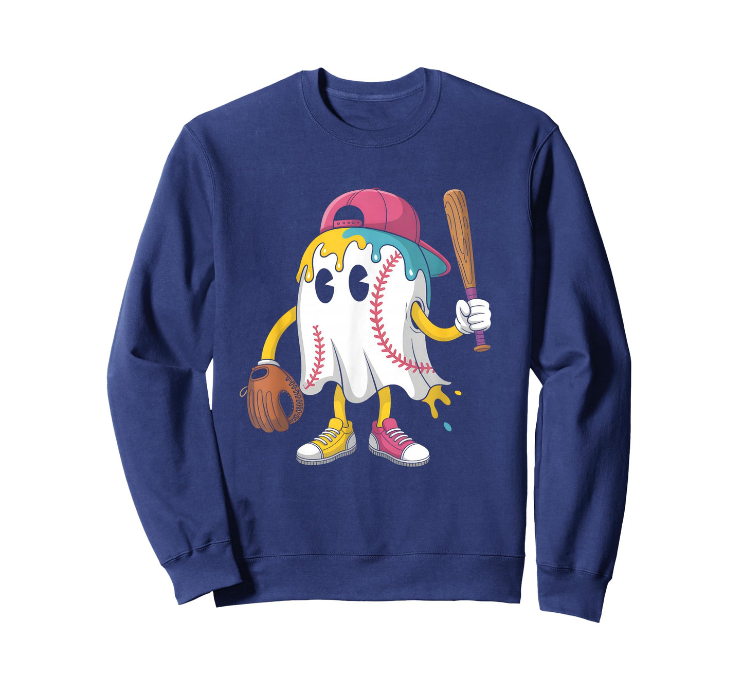 Ice Cream Drip Ghost Baseball Spots Baseball Drip Halloween T-Shirt