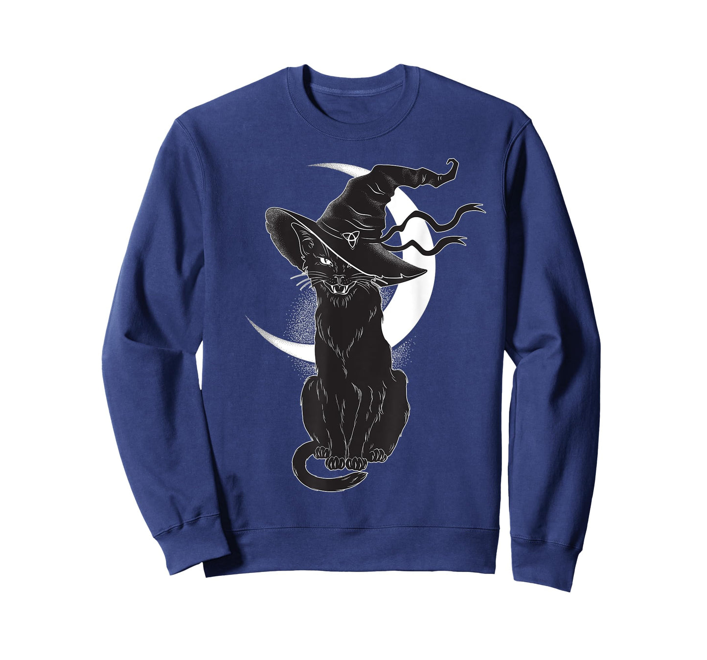 Vintage Scary Halloween Black Cat Costume Witch Hat & Moon T-Shirt