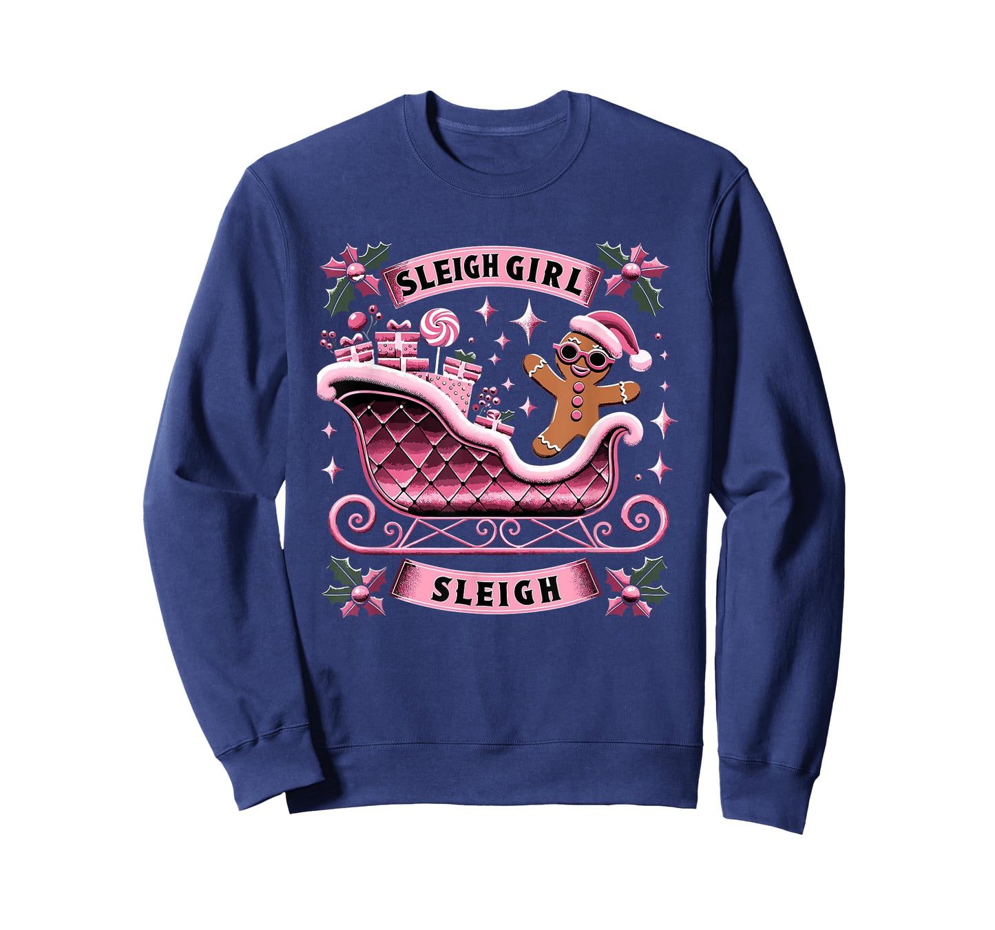 Groovy Pink Christmas Candy Sleigh Girl Gingerbread Holiday T-Shirt