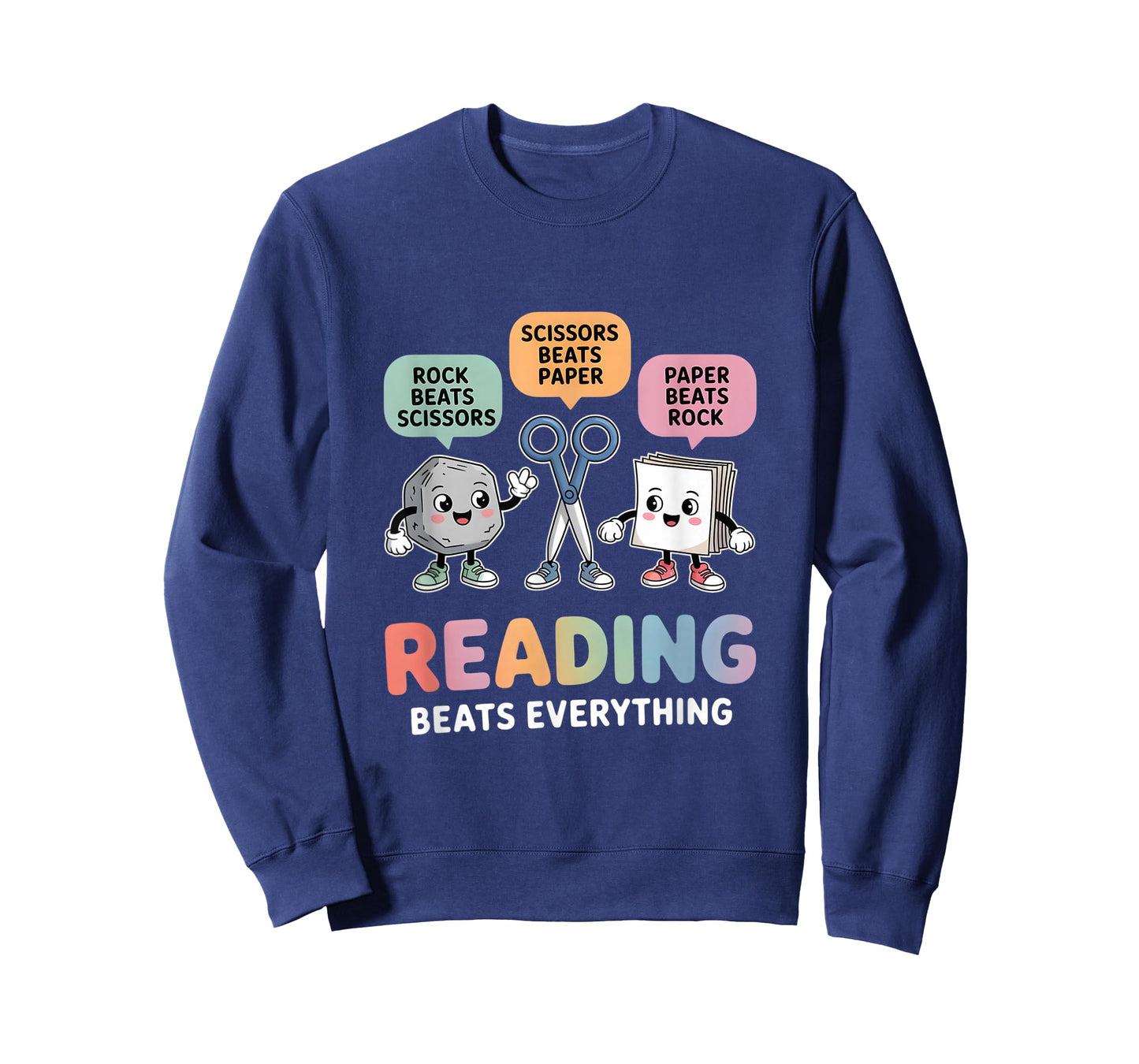 Reading Beats Everything Teacher Rock Paper Scissors T-Shirt