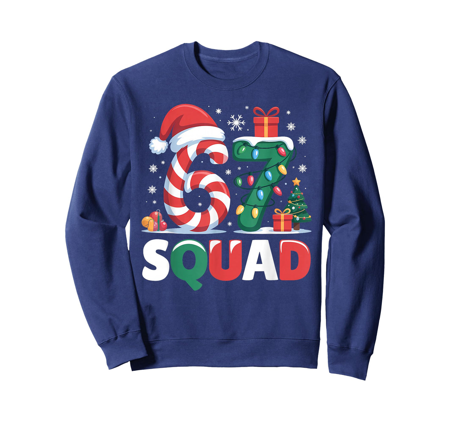 Christmas 67 Squad Brainrot Funny Candy Cane Lights Holiday T-Shirt