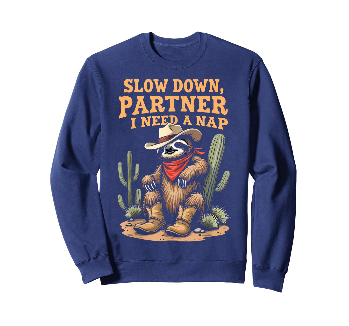 Slow Down Partner I Need A Nap Western Cowboy Lazy Sloth T-Shirt